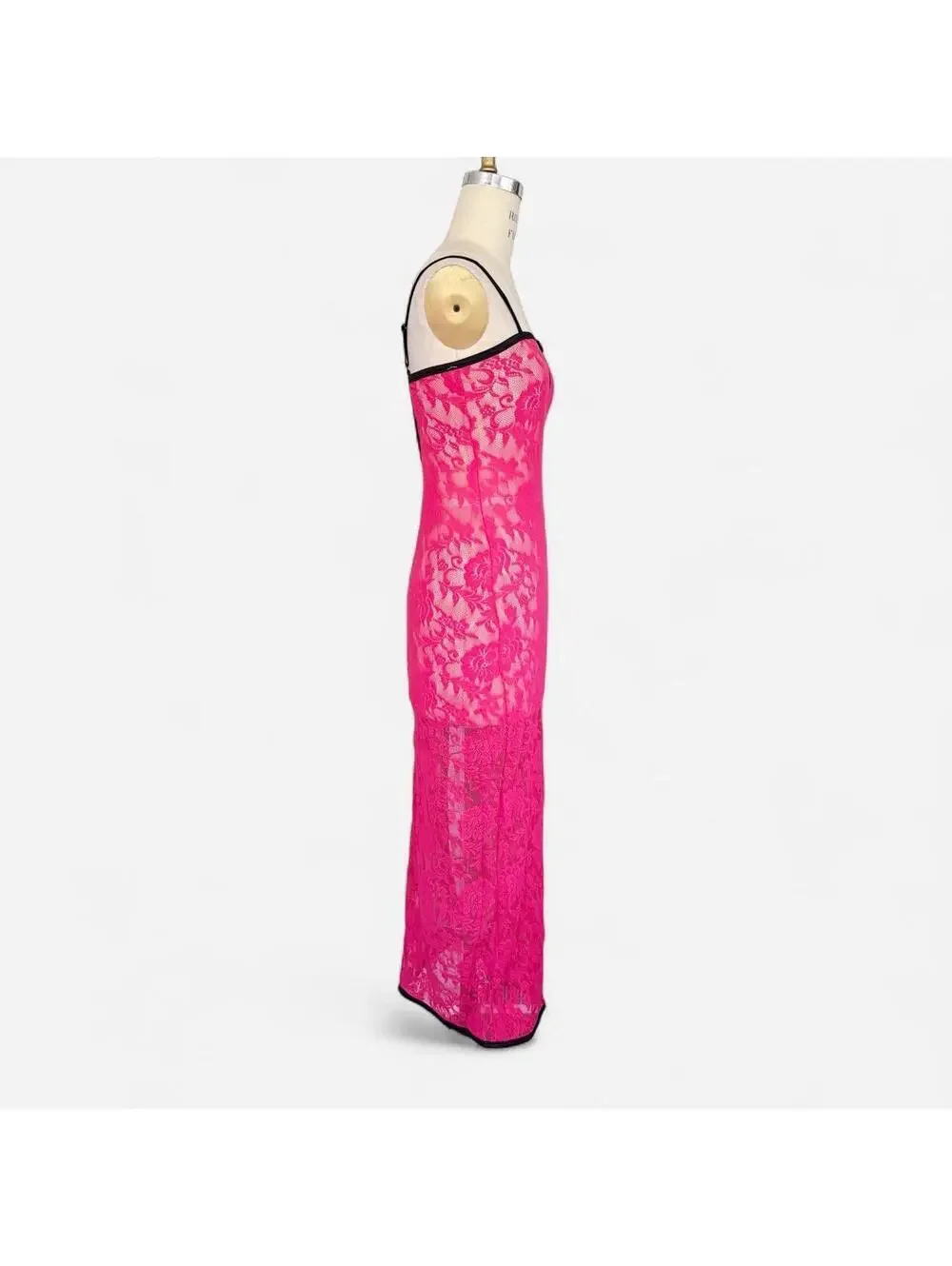 Victoria's Secret Y2K Hot Pink Lace Slip Maxi Dress in Pink